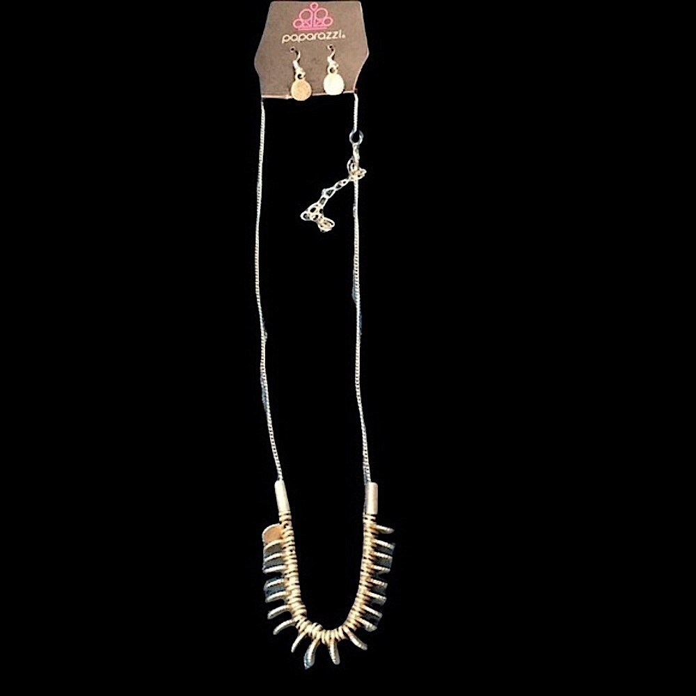 Buy 2 Get 1 Paparazzi Silver Punk Necklace and Earrings Set